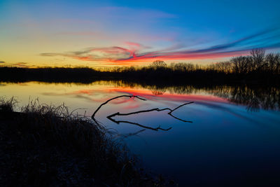 Scenic view of lake against sky during sunset