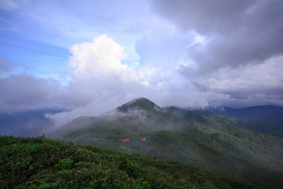 Scenic view of landscape against cloudy sky