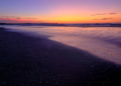 Scenic view of beach against sky during sunset