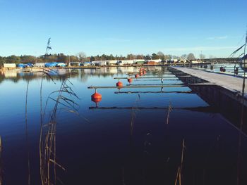 Boats in calm lake