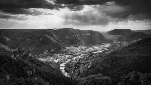 High angle view of mountain range against sky, france