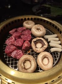 High angle view of mushrooms in basket