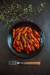 High angle view of meat on barbecue grill