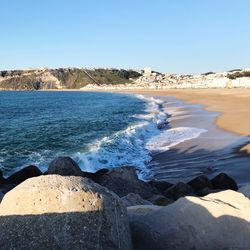 Scenic view of sea against clear sky