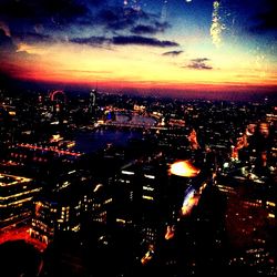 Aerial view of city at night