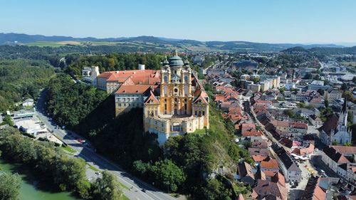 High angle view of townscape against sky