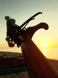 Close-up of silhouette tree against sea during sunset