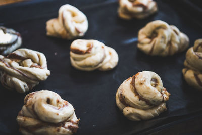 High angle view of dessert on table