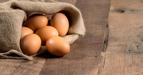 High angle view of eggs on table