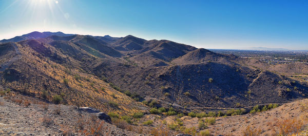 South mountain park preserve views pima canyon hiking trail, phoenix, southern arizona desert. usa