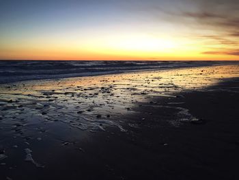 Scenic view of beach at sunset