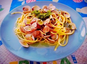 High angle view of pasta in plate