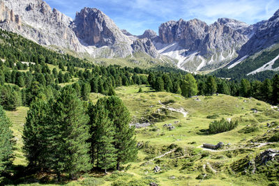 Scenic view of field and mountains against sky