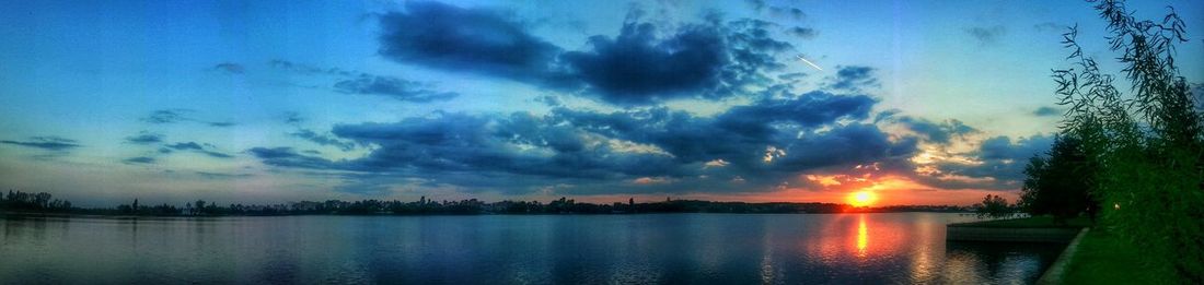 Reflection of clouds in water at sunset