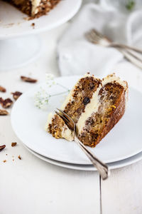 Close-up of cake in plate on table