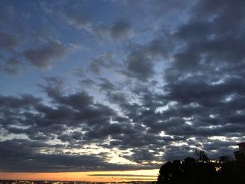 Low angle view of cloudy sky during sunset