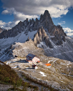 Scenic view of snowcapped mountains against sky