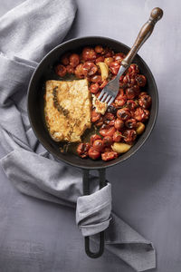 High angle view of food in bowl on table