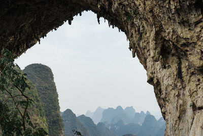Low angle view of rock formations