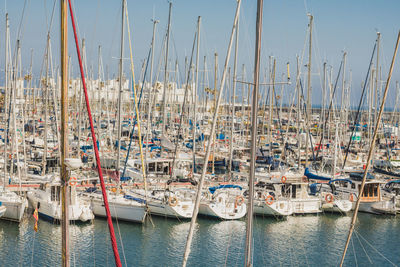 Close-up of boats moored in amusement park