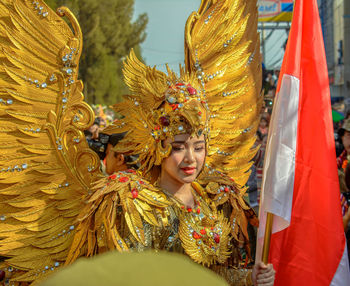 Garuda costume on fruit and flower festival in berastagi