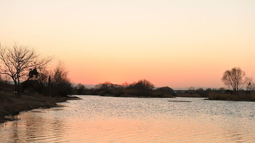 Scenic view of lake against sky during sunset