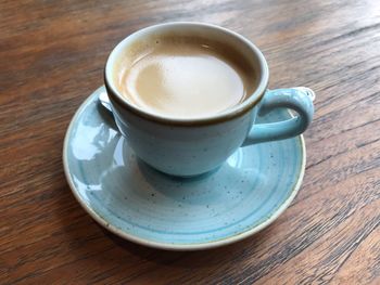 High angle view of coffee on table