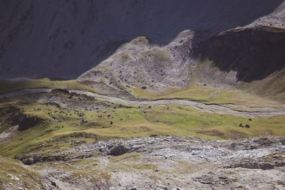 Aerial view of rocks on land