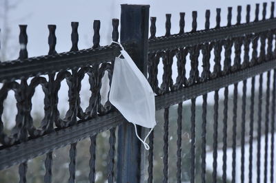 Low angle view of clothes drying on railing