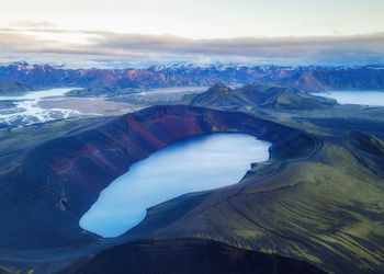 Aerial view of snowcapped mountains against sky