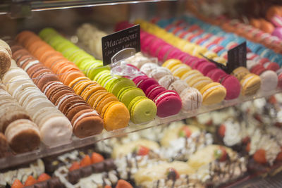 Multi colored macaroons in store