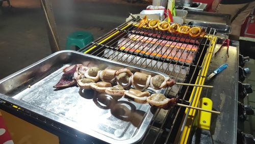 High angle view of squid barbecue grill