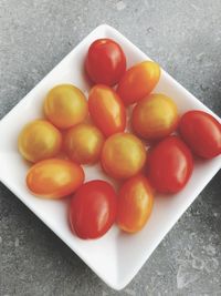 High angle view of tomatoes in plate