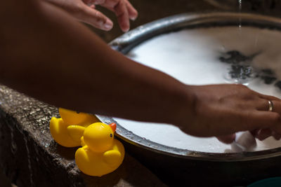 High angle view of person preparing food in kitchen