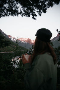 Rear view of man looking at mountain