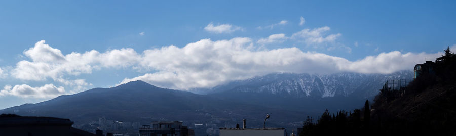 Panoramic view of mountains against sky