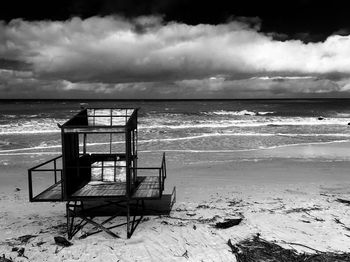 High angle view of lifeguard hut at beach