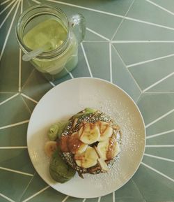 High angle view of breakfast on table