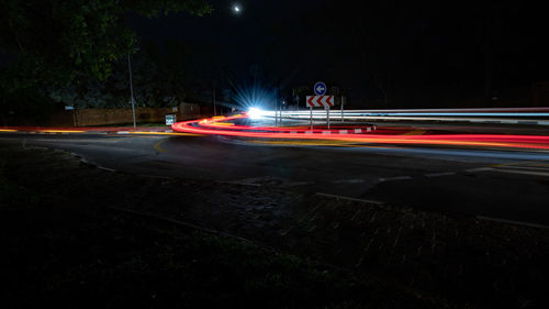 Light trails on street at night