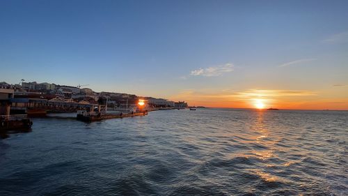 Scenic view of sea against sky during sunset
