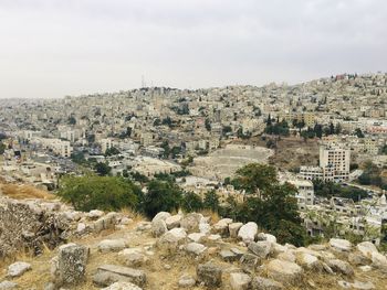 High angle view of townscape against sky