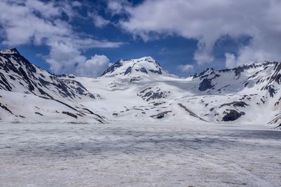 Scenic view of snowcapped mountains against sky