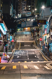 High angle view of city street at night