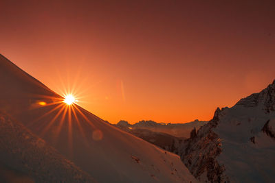 Scenic view of mountains against sky during sunset