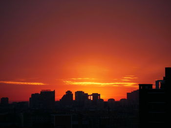 Silhouette buildings against sky during sunset