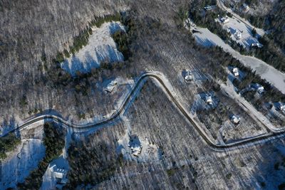 Aerial view of houses on land