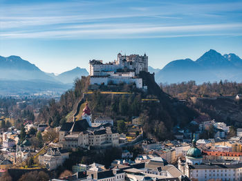 High angle view of townscape against sky