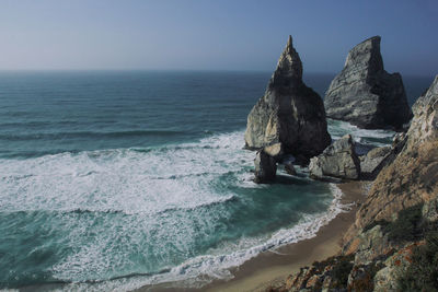 Scenic view of sea against clear sky