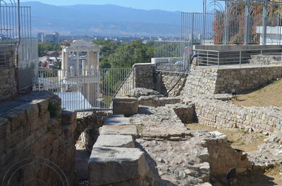 View of built structure against mountain