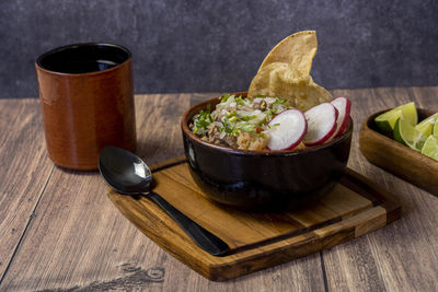 High angle view of food on table